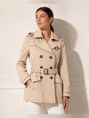 B.U.M. Equipment Belted Trench Coat Utility Jacket Beige Cotton M